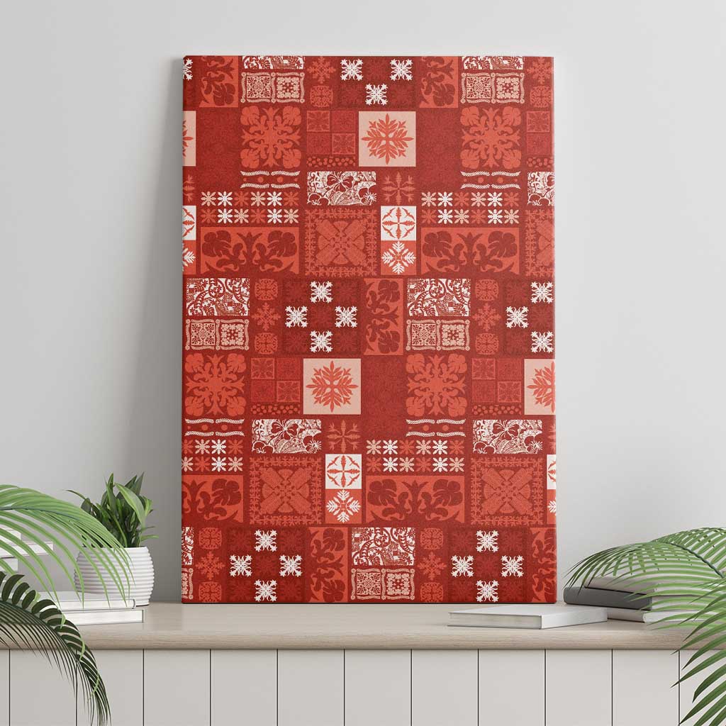 Vintage Hawaiian Quilting Patterns Canvas Wall Art Red Style Tribal Fabric Patchwork - Polynesian Pride