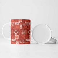 Vintage Hawaiian Quilting Patterns Ceramic Mug Red Style Tribal Fabric Patchwork - Polynesian Pride