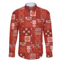 Vintage Hawaiian Quilting Patterns Family Matching Long Sleeve Bodycon Dress and Hawaiian Shirt Red Style Tribal Fabric Patchwork - Polynesian Pride