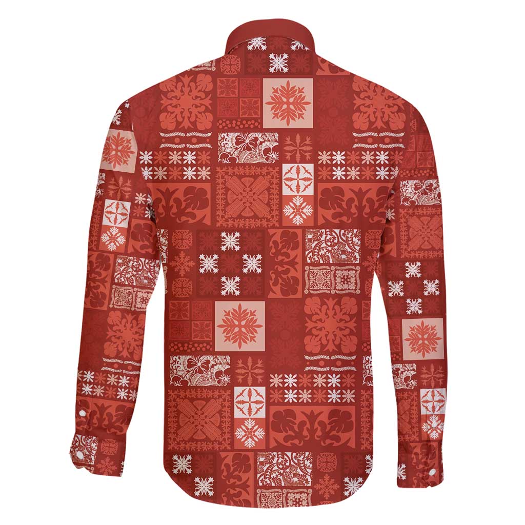 Vintage Hawaiian Quilting Patterns Family Matching Puletasi and Hawaiian Shirt Red Style Tribal Fabric Patchwork - Polynesian Pride