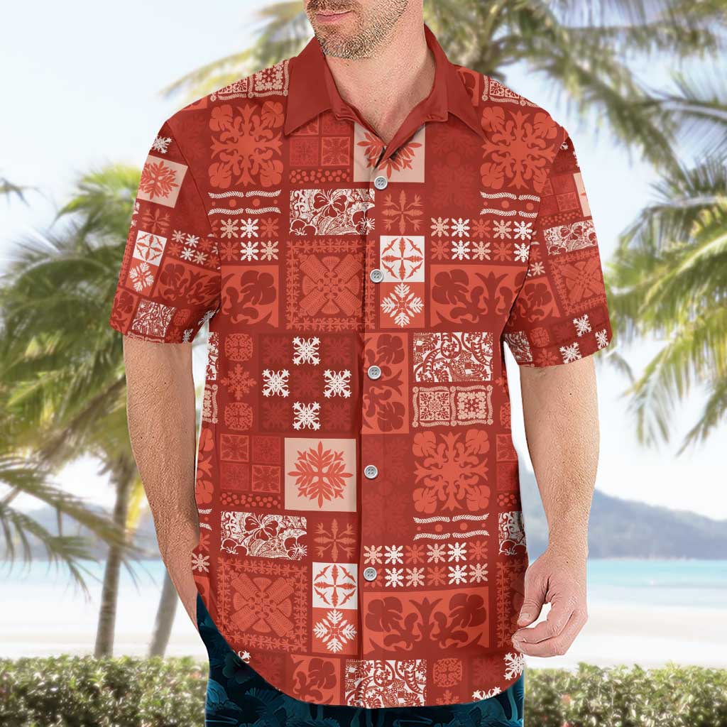 Vintage Hawaiian Quilting Patterns Hawaiian Shirt Red Style Tribal Fabric Patchwork - Polynesian Pride