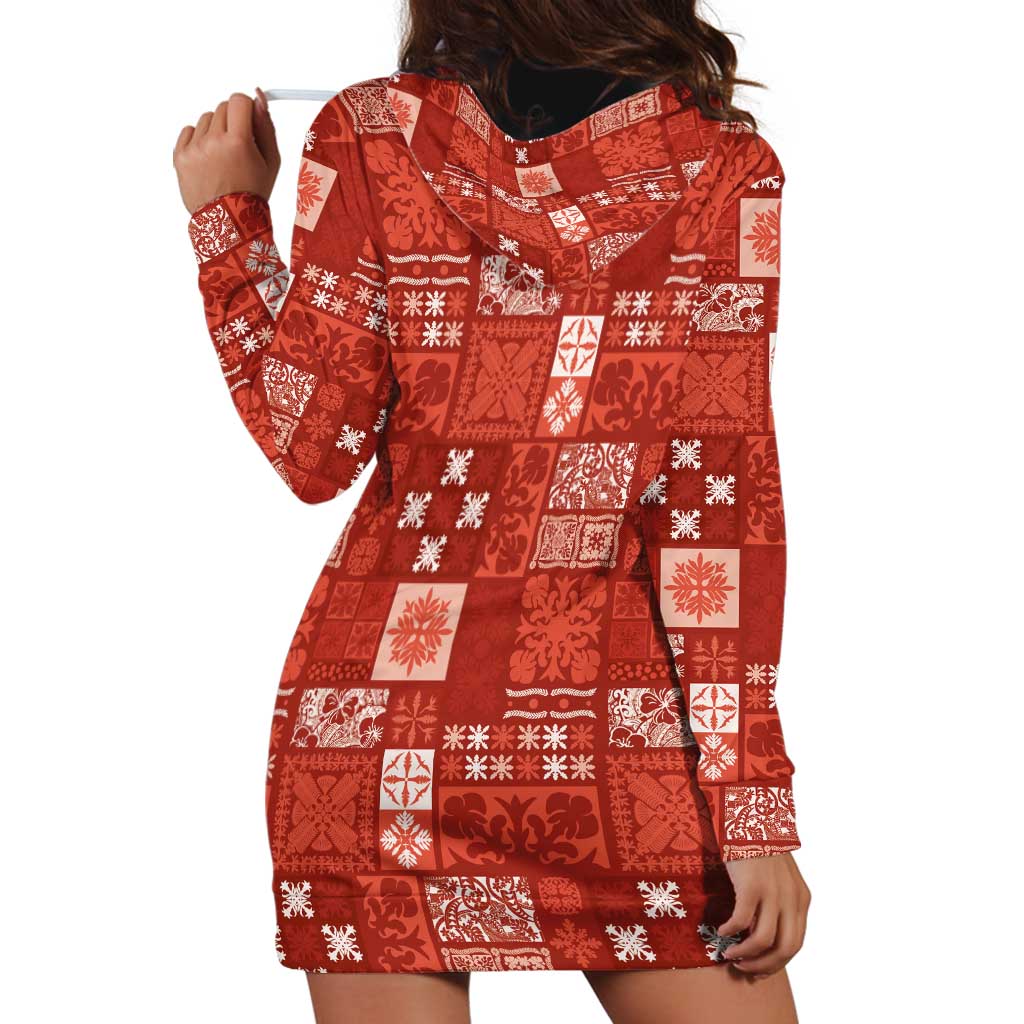 Vintage Hawaiian Quilting Patterns Hoodie Dress Red Style Tribal Fabric Patchwork - Polynesian Pride