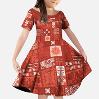 Vintage Hawaiian Quilting Patterns Kid Short Sleeve Dress Red Style Tribal Fabric Patchwork - Polynesian Pride