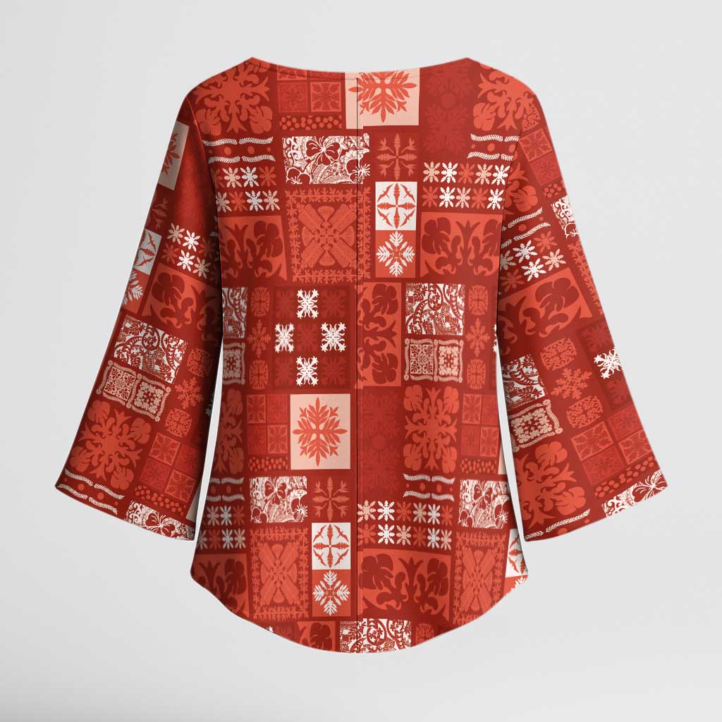 Vintage Hawaiian Quilting Patterns Kimono Sleeve Blouse Red Style Tribal Fabric Patchwork - Polynesian Pride