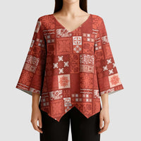 Vintage Hawaiian Quilting Patterns Kimono Sleeve Blouse Red Style Tribal Fabric Patchwork - Polynesian Pride