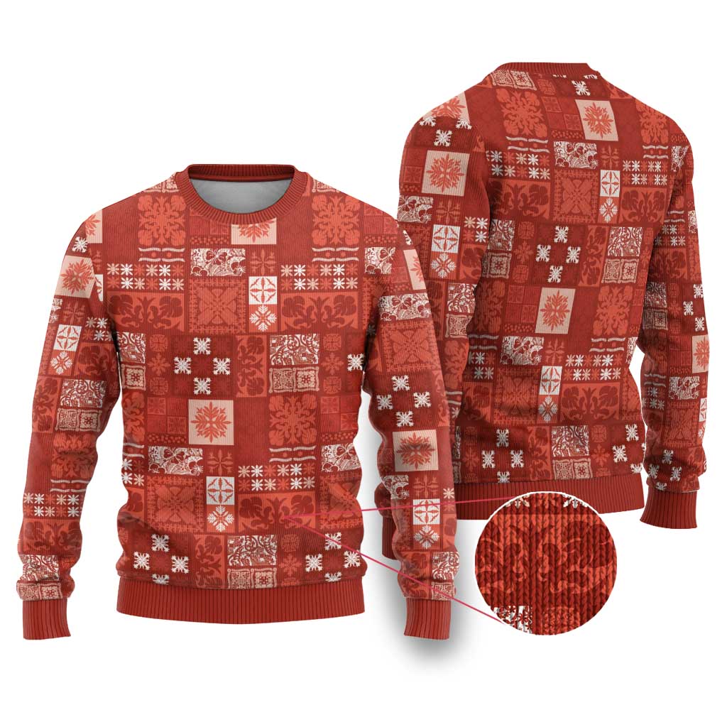 Vintage Hawaiian Quilting Patterns Ugly Christmas Sweater Red Style Tribal Fabric Patchwork - Polynesian Pride
