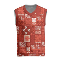 Vintage Hawaiian Quilting Patterns Christmas Knitted V-Neck Vest Red Style Tribal Fabric Patchwork - Polynesian Pride