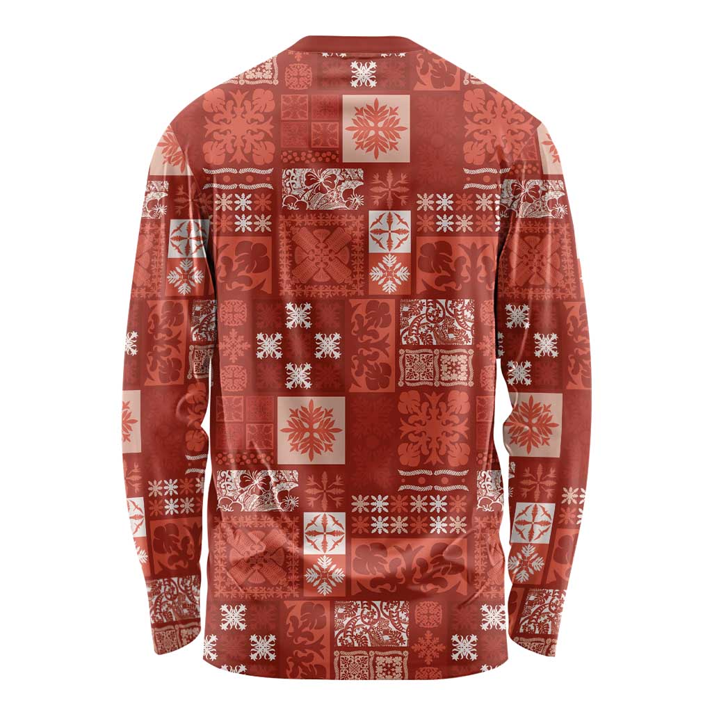 Vintage Hawaiian Quilting Patterns Long Sleeve Shirt Red Style Tribal Fabric Patchwork - Polynesian Pride