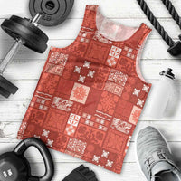 Vintage Hawaiian Quilting Patterns Men Tank Top Red Style Tribal Fabric Patchwork - Polynesian Pride