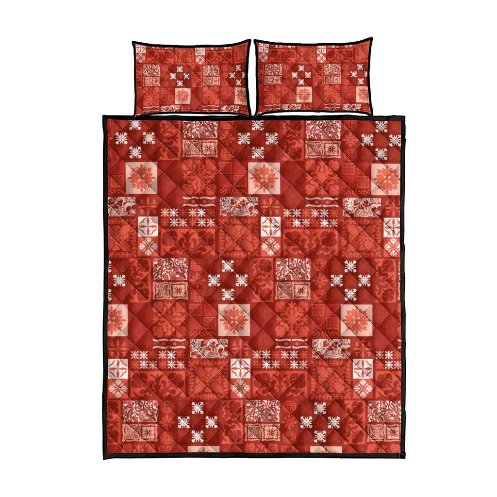 Vintage Hawaiian Quilting Patterns Quilt Bed Set Red Style Tribal Fabric Patchwork - Polynesian Pride