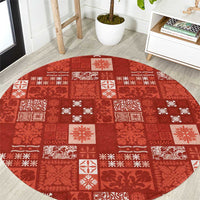 Vintage Hawaiian Quilting Patterns Round Carpet Red Style Tribal Fabric Patchwork - Polynesian Pride