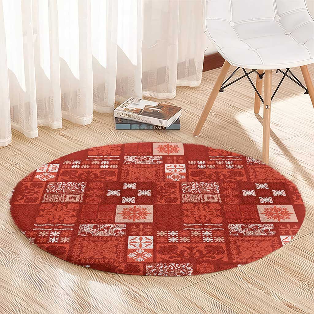 Vintage Hawaiian Quilting Patterns Round Carpet Red Style Tribal Fabric Patchwork - Polynesian Pride