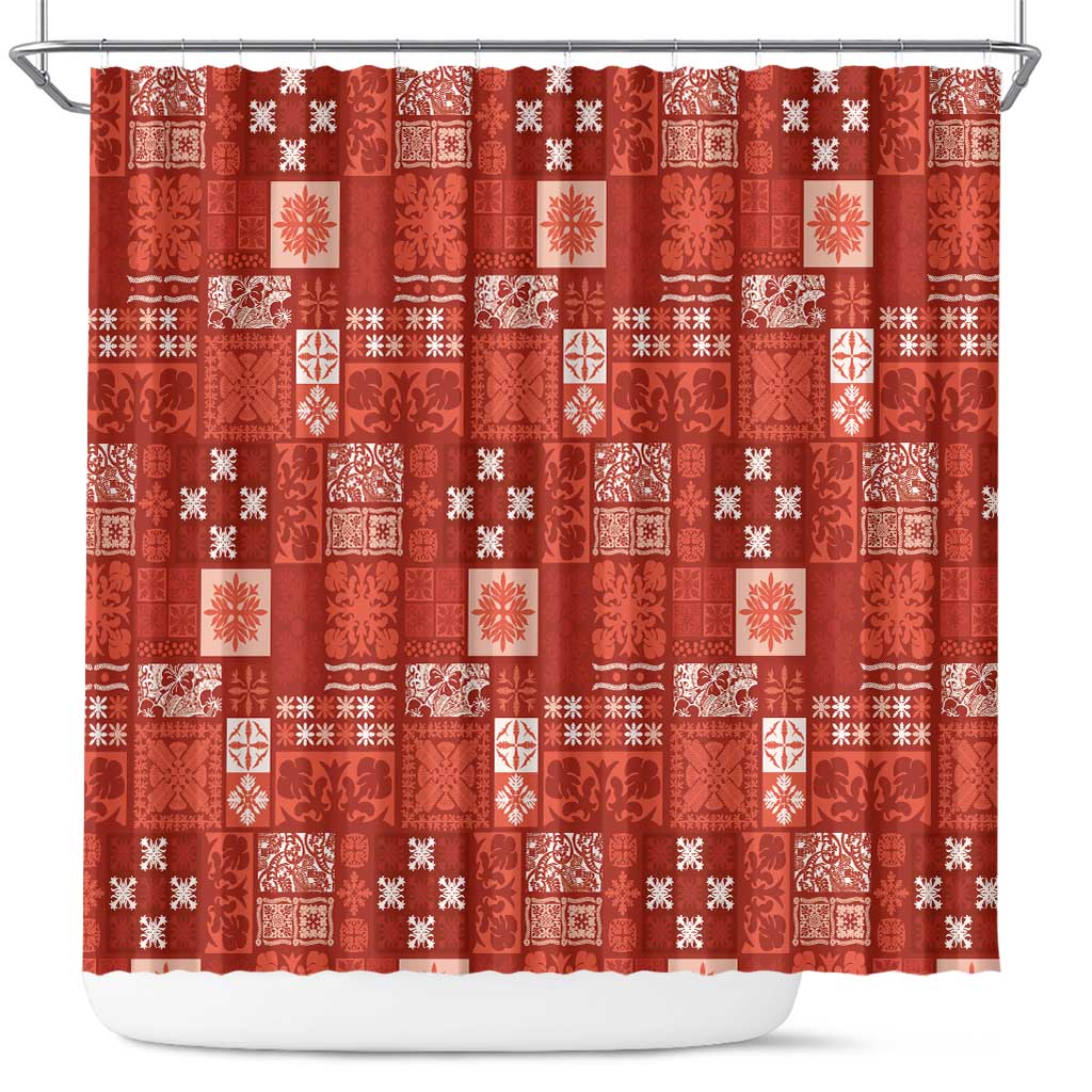 Vintage Hawaiian Quilting Patterns Shower Curtain Red Style Tribal Fabric Patchwork - Polynesian Pride