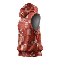 Vintage Hawaiian Quilting Patterns Sleeveless Hoodie Red Style Tribal Fabric Patchwork - Polynesian Pride