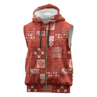 Vintage Hawaiian Quilting Patterns Sleeveless Zip Hoodie Red Style Tribal Fabric Patchwork - Polynesian Pride