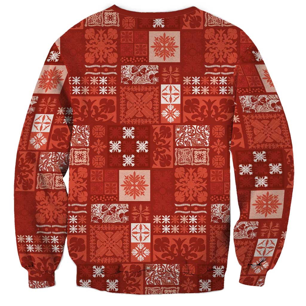 Vintage Hawaiian Quilting Patterns Sweatshirt Red Style Tribal Fabric Patchwork - Polynesian Pride