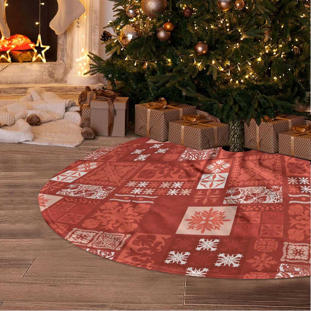 Vintage Hawaiian Quilting Patterns Tree Skirt Red Style Tribal Fabric Patchwork - Polynesian Pride