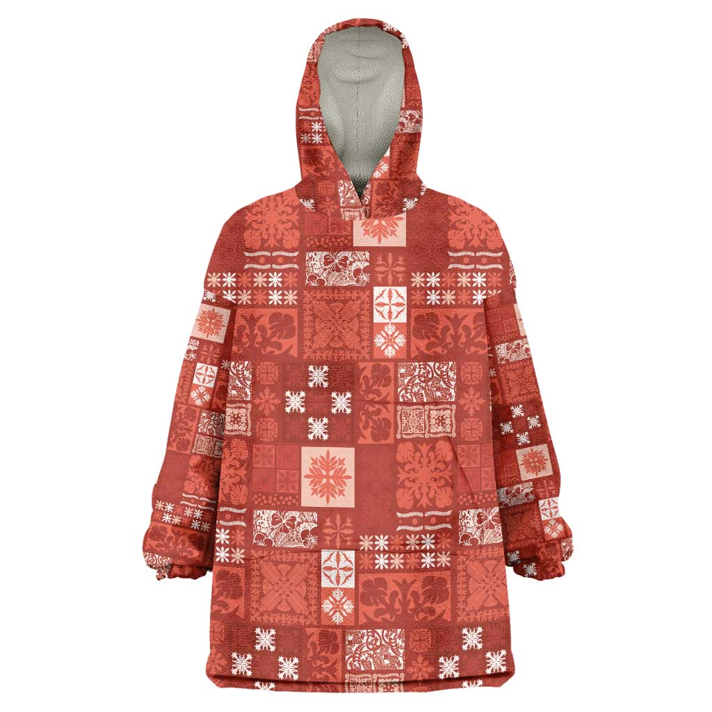 Vintage Hawaiian Quilting Patterns Wearable Blanket Hoodie Red Style Tribal Fabric Patchwork - Polynesian Pride