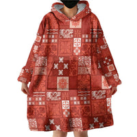 Vintage Hawaiian Quilting Patterns Wearable Blanket Hoodie Red Style Tribal Fabric Patchwork - Polynesian Pride