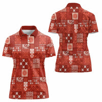 Vintage Hawaiian Quilting Patterns Women Polo Shirt Red Style Tribal Fabric Patchwork - Polynesian Pride