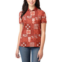 Vintage Hawaiian Quilting Patterns Women Polo Shirt Red Style Tribal Fabric Patchwork - Polynesian Pride