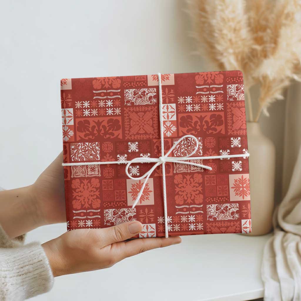 Vintage Hawaiian Quilting Patterns Wrapping Paper Red Style Tribal Fabric Patchwork - Polynesian Pride