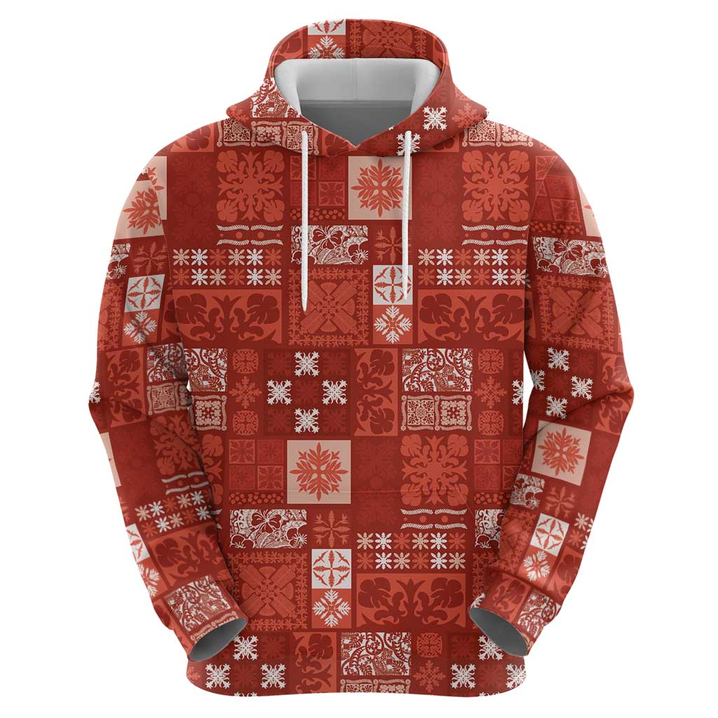Vintage Hawaiian Quilting Patterns Zip Hoodie Red Style Tribal Fabric Patchwork - Polynesian Pride