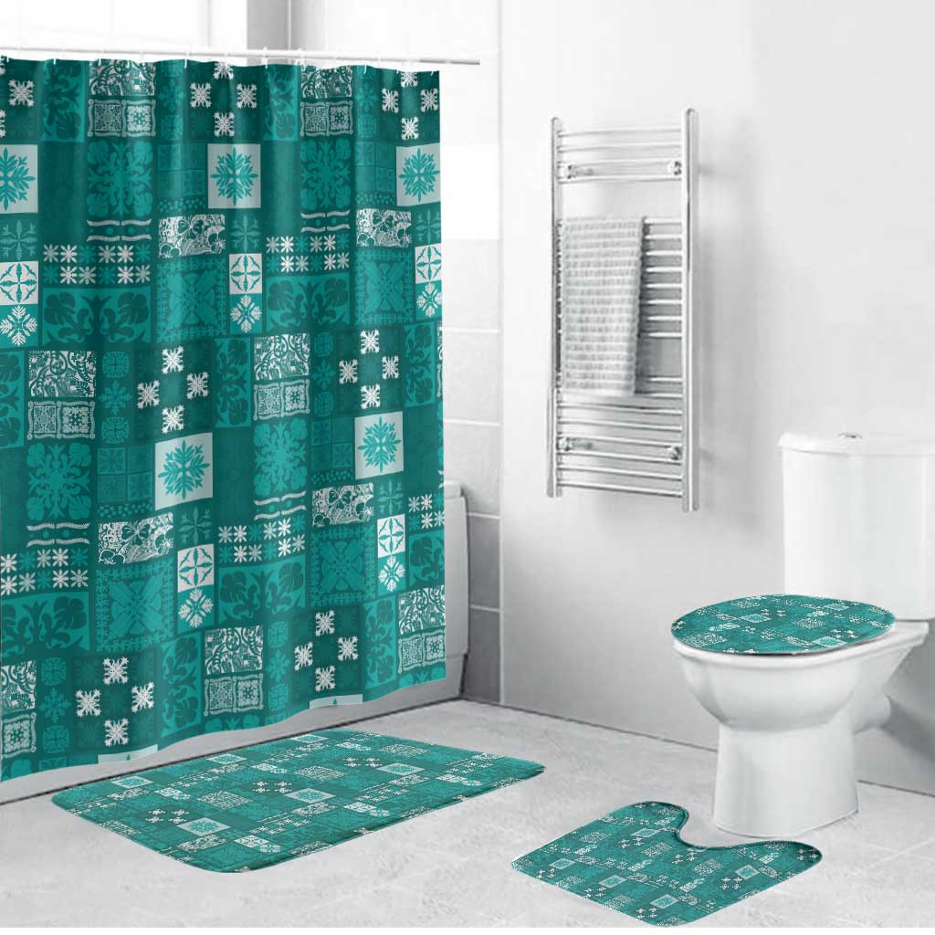 Vintage Hawaiian Quilting Patterns Bathroom Set Turquoise Style Tribal Fabric Patchwork - Polynesian Pride