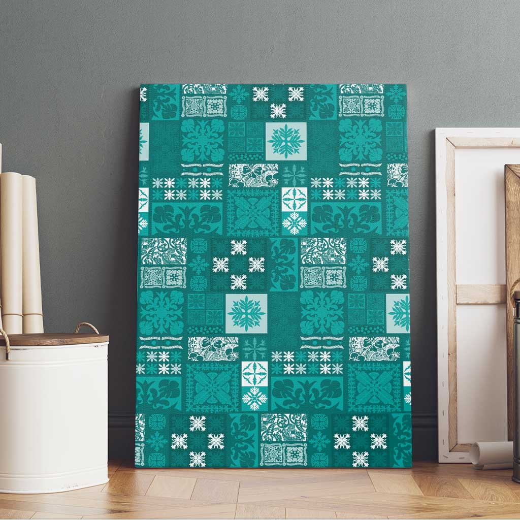 Vintage Hawaiian Quilting Patterns Canvas Wall Art Turquoise Style Tribal Fabric Patchwork - Polynesian Pride