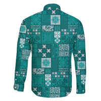 Vintage Hawaiian Quilting Patterns Family Matching Long Sleeve Bodycon Dress and Hawaiian Shirt Turquoise Style Tribal Fabric Patchwork - Polynesian Pride