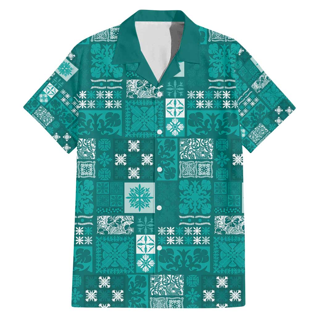 Vintage Hawaiian Quilting Patterns Family Matching Mermaid Dress and Hawaiian Shirt Turquoise Style Tribal Fabric Patchwork - Polynesian Pride