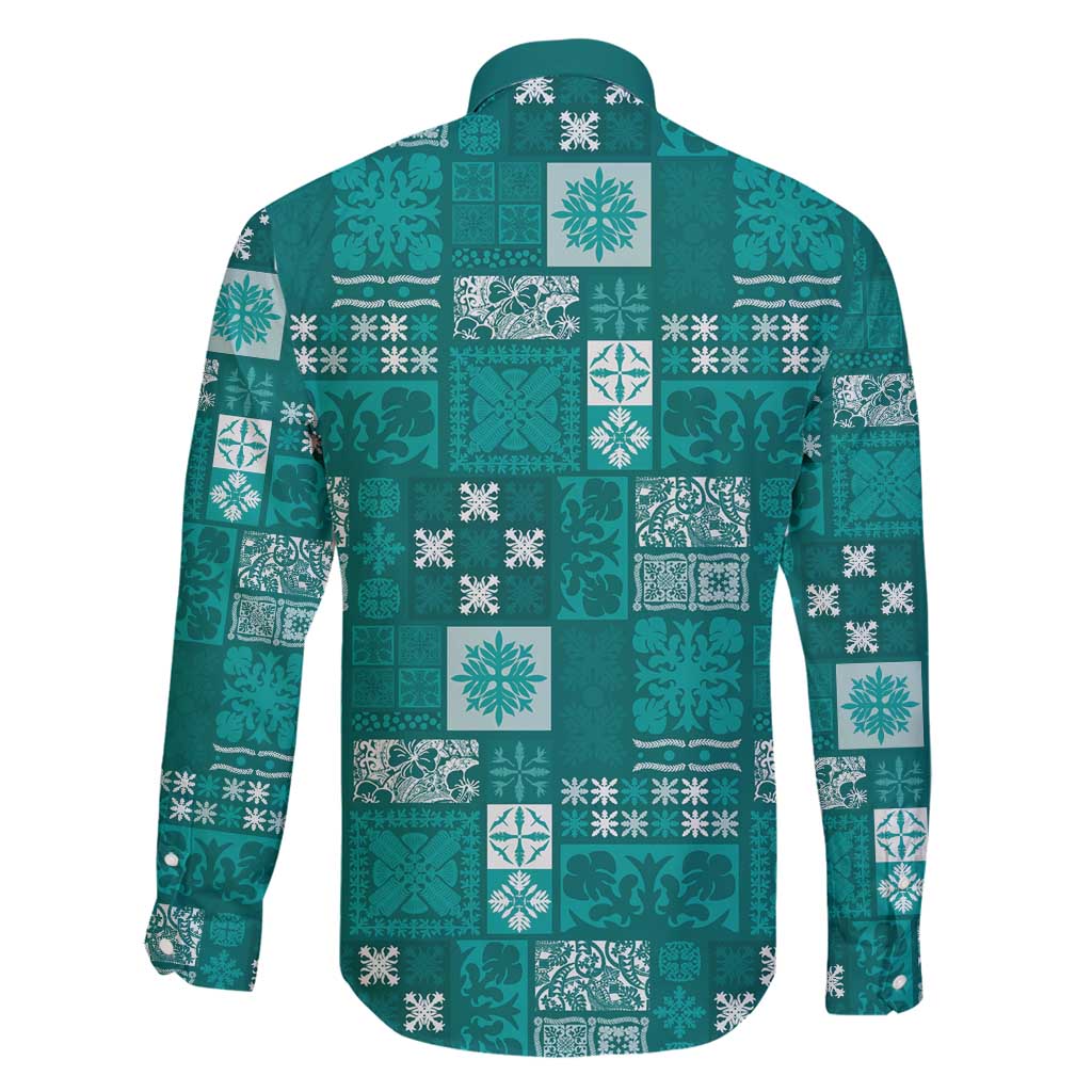 Vintage Hawaiian Quilting Patterns Family Matching Puletasi and Hawaiian Shirt Turquoise Style Tribal Fabric Patchwork - Polynesian Pride