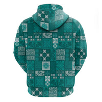 Vintage Hawaiian Quilting Patterns Hoodie Turquoise Style Tribal Fabric Patchwork - Polynesian Pride