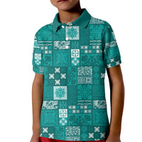 Vintage Hawaiian Quilting Patterns Kid Polo Shirt Turquoise Style Tribal Fabric Patchwork - Polynesian Pride