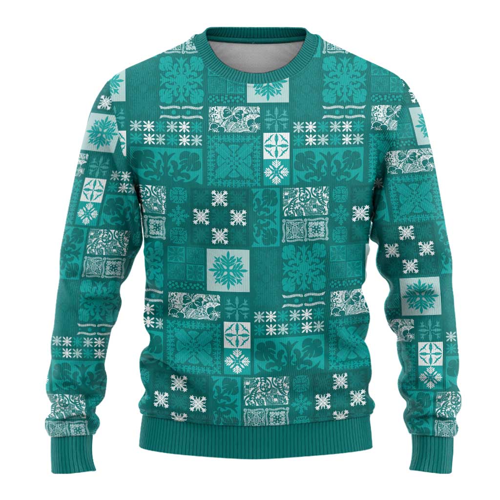 Vintage Hawaiian Quilting Patterns Ugly Christmas Sweater Turquoise Style Tribal Fabric Patchwork - Polynesian Pride