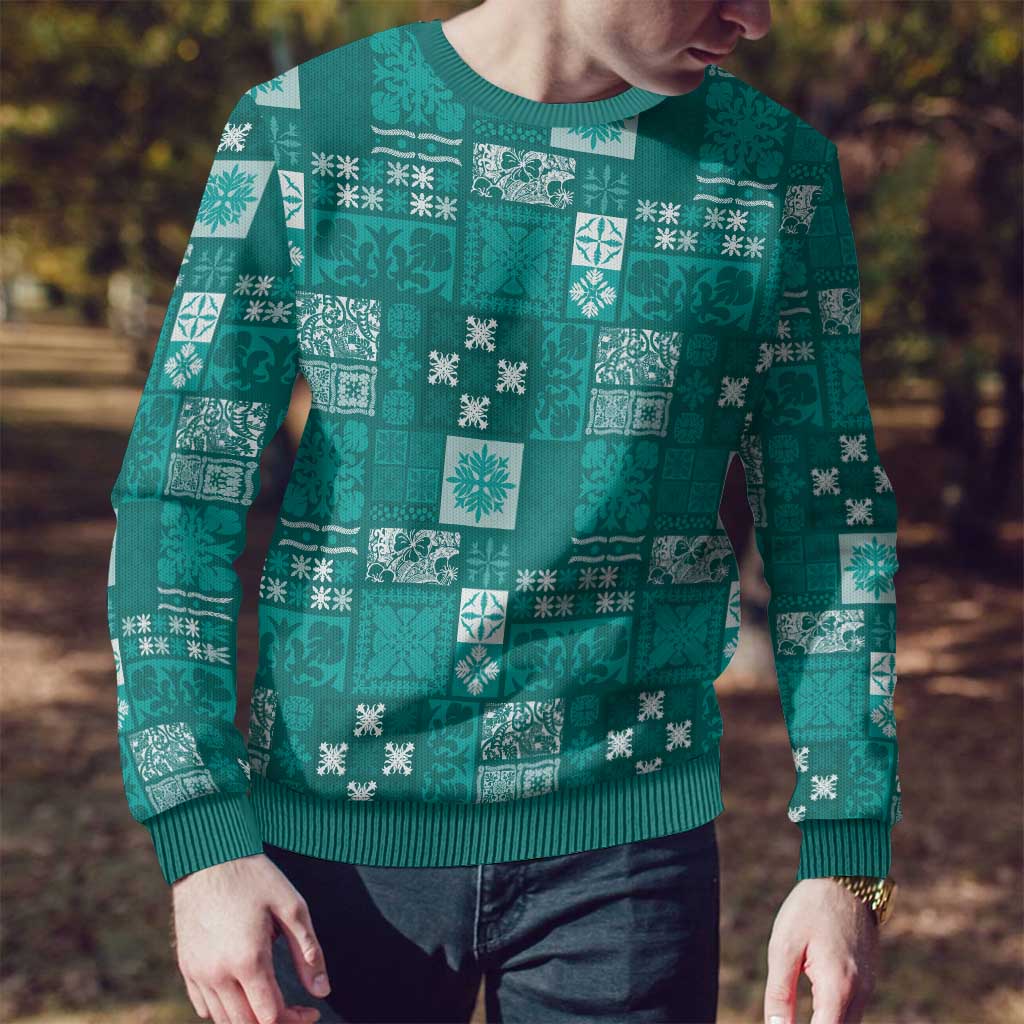 Vintage Hawaiian Quilting Patterns Ugly Christmas Sweater Turquoise Style Tribal Fabric Patchwork - Polynesian Pride