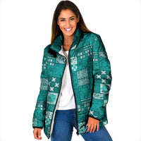Vintage Hawaiian Quilting Patterns Padded Jacket Turquoise Style Tribal Fabric Patchwork - Polynesian Pride