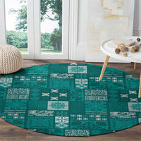 Vintage Hawaiian Quilting Patterns Round Carpet Turquoise Style Tribal Fabric Patchwork - Polynesian Pride