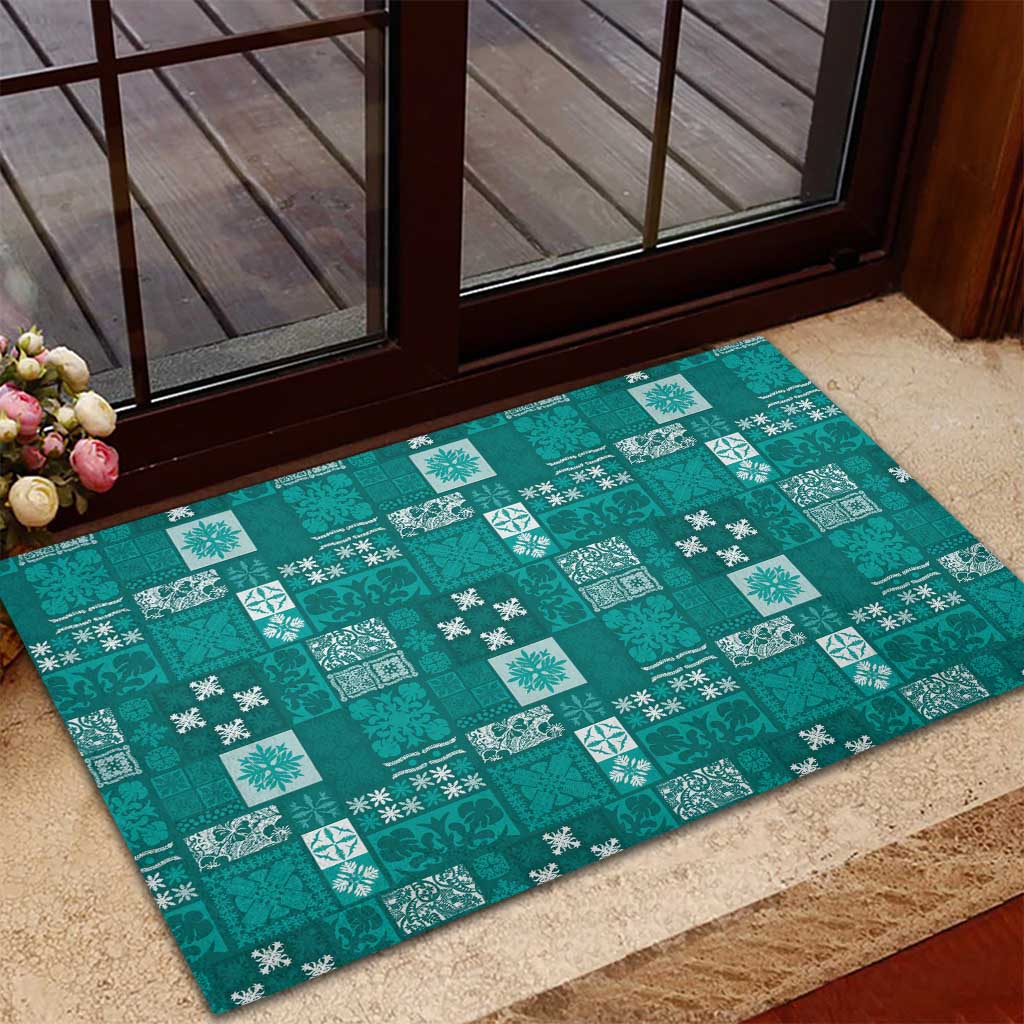 Vintage Hawaiian Quilting Patterns Rubber Doormat Turquoise Style Tribal Fabric Patchwork - Polynesian Pride