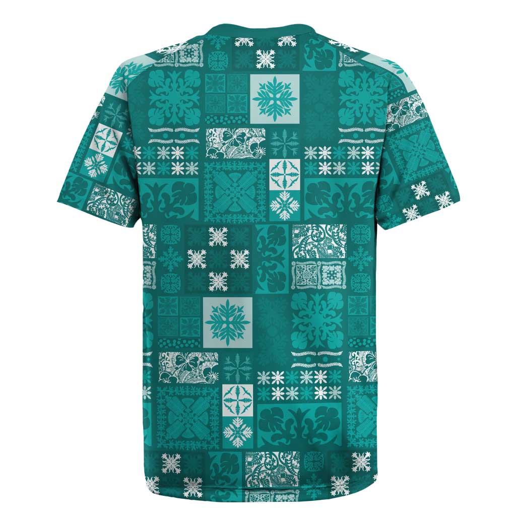 Vintage Hawaiian Quilting Patterns Rugby Jersey Turquoise Style Tribal Fabric Patchwork - Polynesian Pride