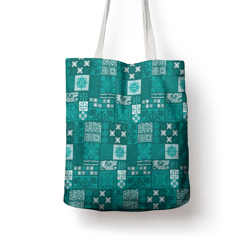 Vintage Hawaiian Quilting Patterns Tote Bag Turquoise Style Tribal Fabric Patchwork - Polynesian Pride