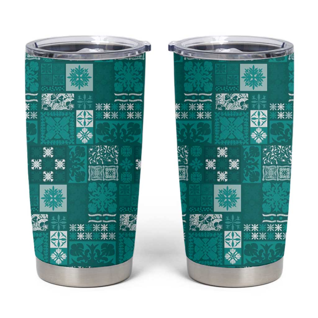 Vintage Hawaiian Quilting Patterns Tumbler Cup Turquoise Style Tribal Fabric Patchwork - Polynesian Pride