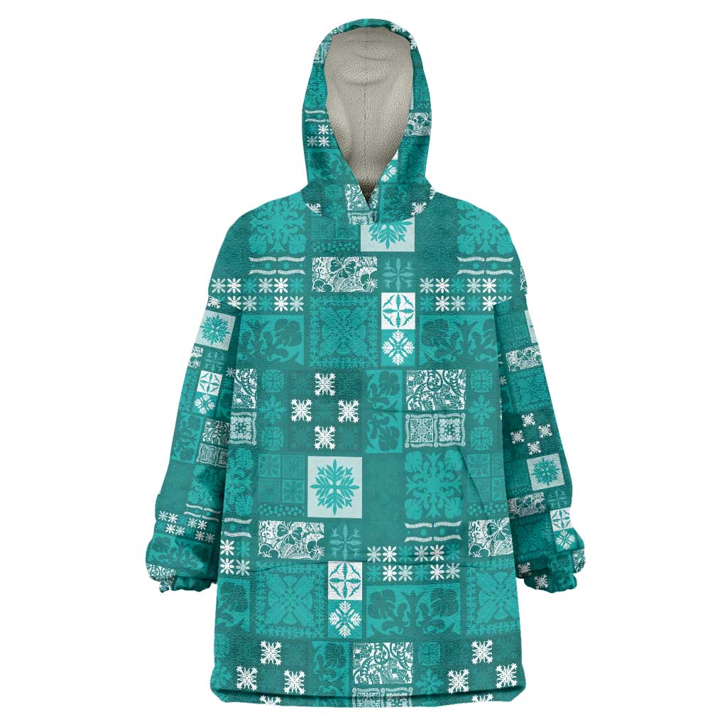 Vintage Hawaiian Quilting Patterns Wearable Blanket Hoodie Turquoise Style Tribal Fabric Patchwork - Polynesian Pride