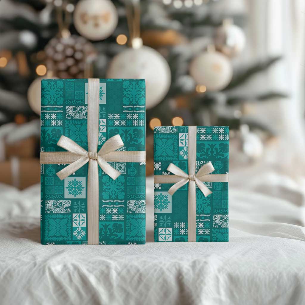 Vintage Hawaiian Quilting Patterns Wrapping Paper Turquoise Style Tribal Fabric Patchwork - Polynesian Pride