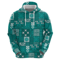 Vintage Hawaiian Quilting Patterns Zip Hoodie Turquoise Style Tribal Fabric Patchwork - Polynesian Pride