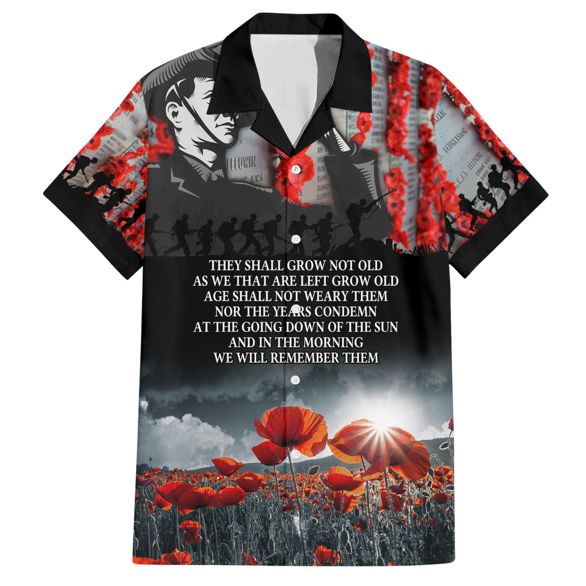 ANZAC DAY Heroes Of The Gallipoli Family Matching Short Sleeve Bodycon Dress and Hawaiian Shirt LT9 Dad's Shirt - Short Sleeve Black - Polynesian Pride