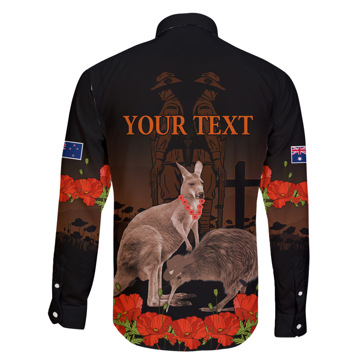 Kangaroo and Kiwi Bird ANZAC Day Custom Family Matching Off Shoulder Long Sleeve Dress and Hawaiian Shirt Soldier Style LT9 - Polynesian Pride