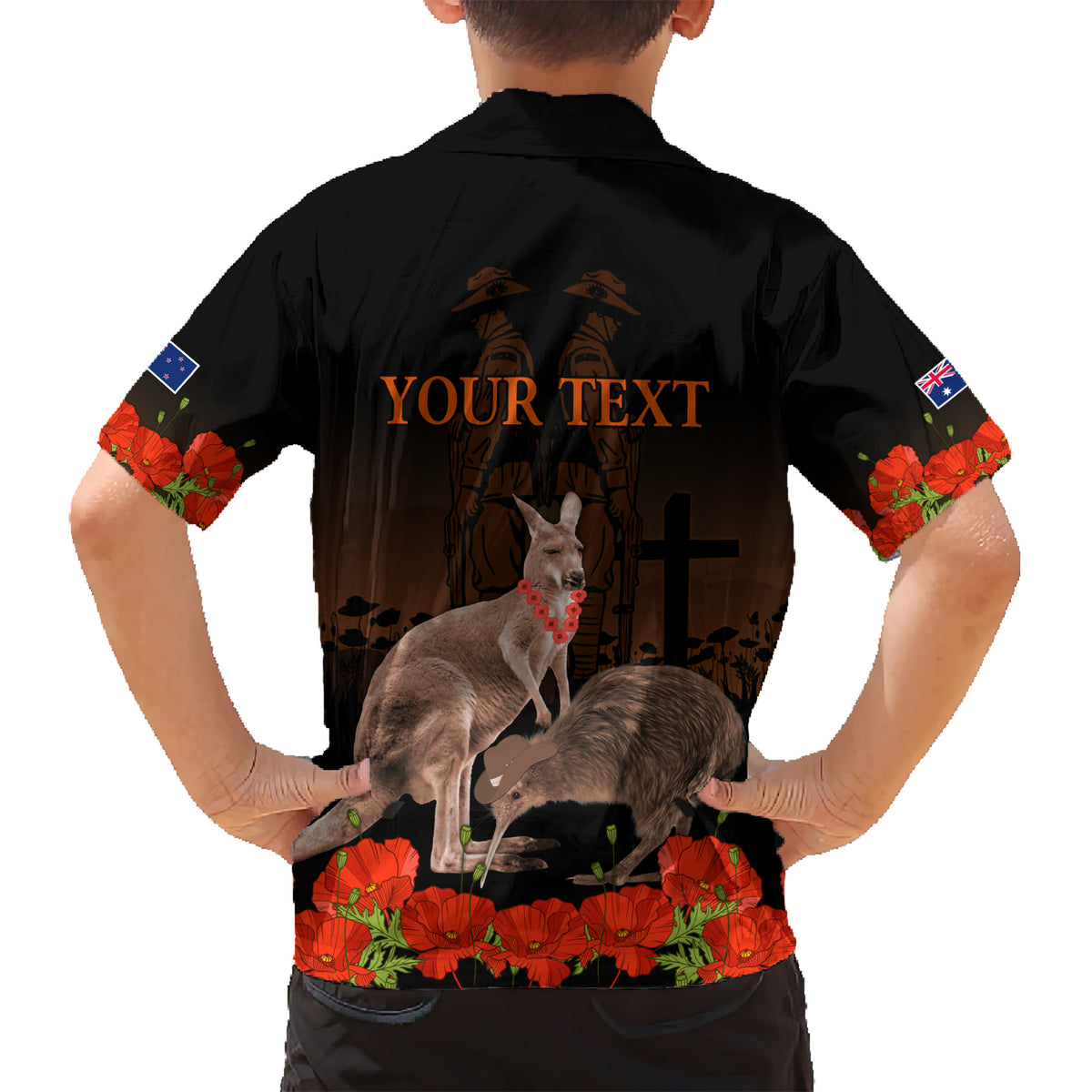 Kangaroo and Kiwi Bird ANZAC Day Custom Kid Hawaiian Shirt Soldier Style LT9 - Polynesian Pride