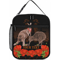Kangaroo and Kiwi Bird ANZAC Day Custom Lunch Bag Soldier Style LT9 10.2 × 8.3 × 4.3 inch Black - Polynesian Pride