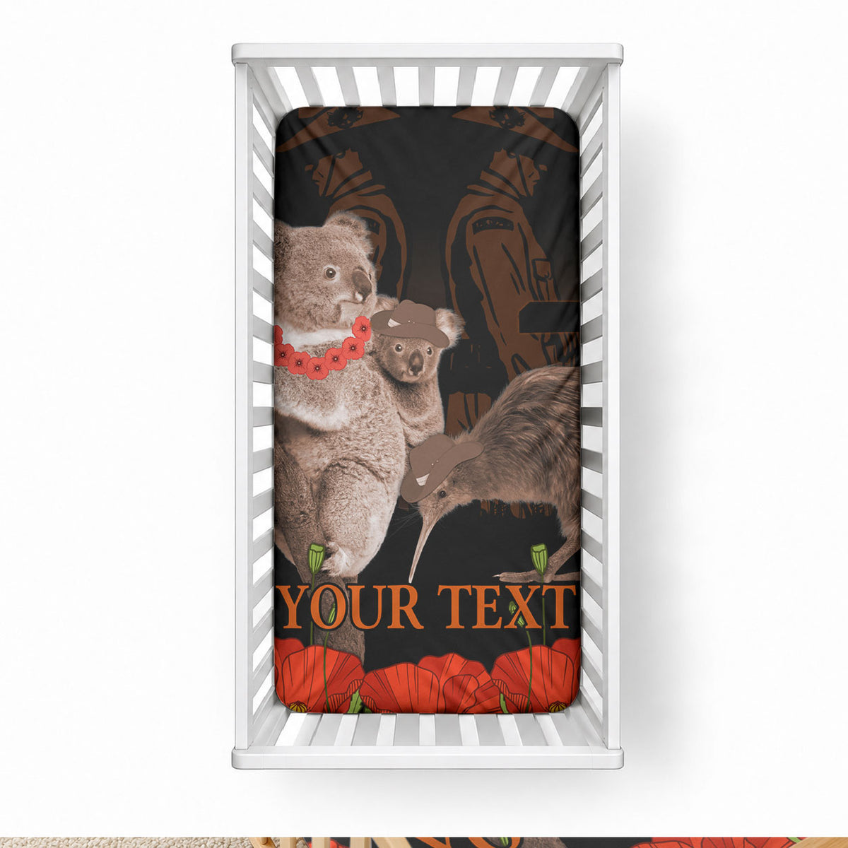 Koala and Kiwi Bird ANZAC Day Custom Baby Bed Cover Soldier Style LT9 28 × 52 in Black - Polynesian Pride